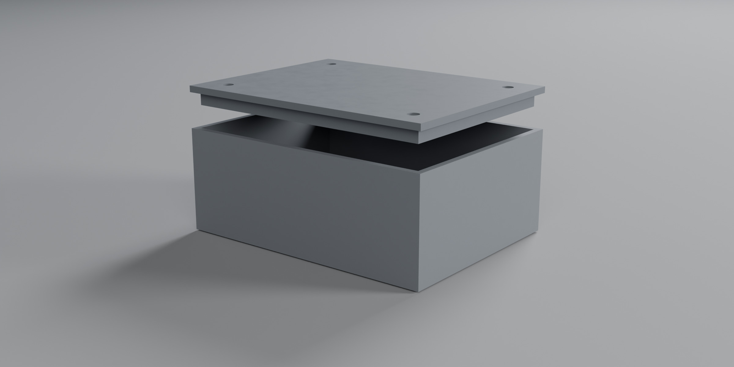 Closed Casegen box with the lid raised a few millimetres, three-quarter view.